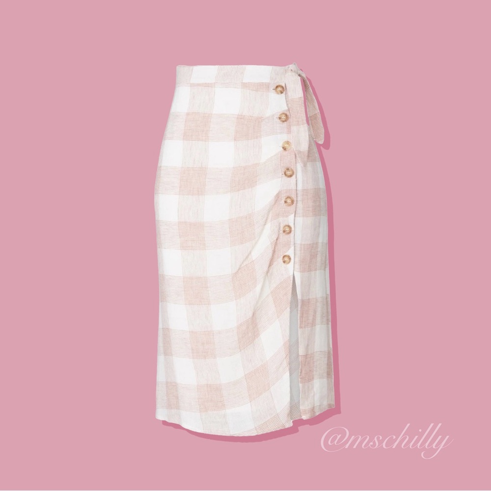 Anthro Heartloom Bently Red Pink Gingham Plaid High Waist Skirt Tie Coverup S - Picture 1 of 8
